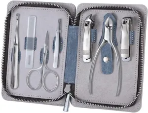 Nail Clipper Set Portable Nail Clipper Set, 7 Pieces Pedicure Grooming Kit for Men Women, Sharp Finger&Toe Nail Tool, Personal Care Manicure Kit with Leather Case Fingernail Clipper(Blue)