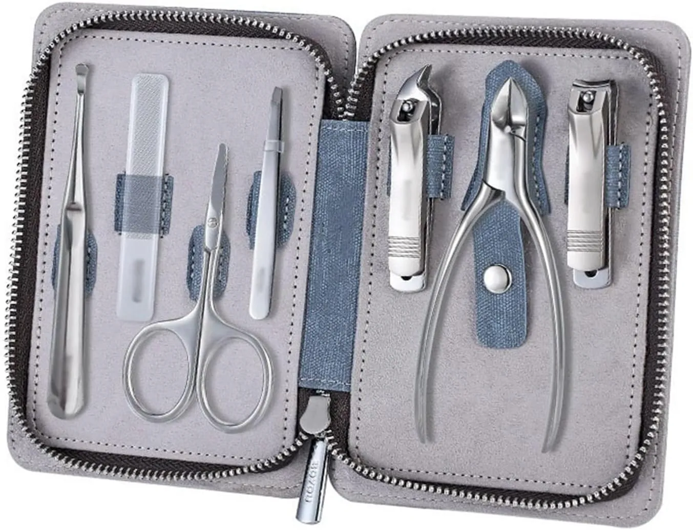 Nail Clipper Set Portable Nail Clipper Set, 7 Pieces Pedicure Grooming Kit for Men Women, Sharp Finger&Toe Nail Tool, Personal Care Manicure Kit with Leather Case Fingernail Clipper(Blue)