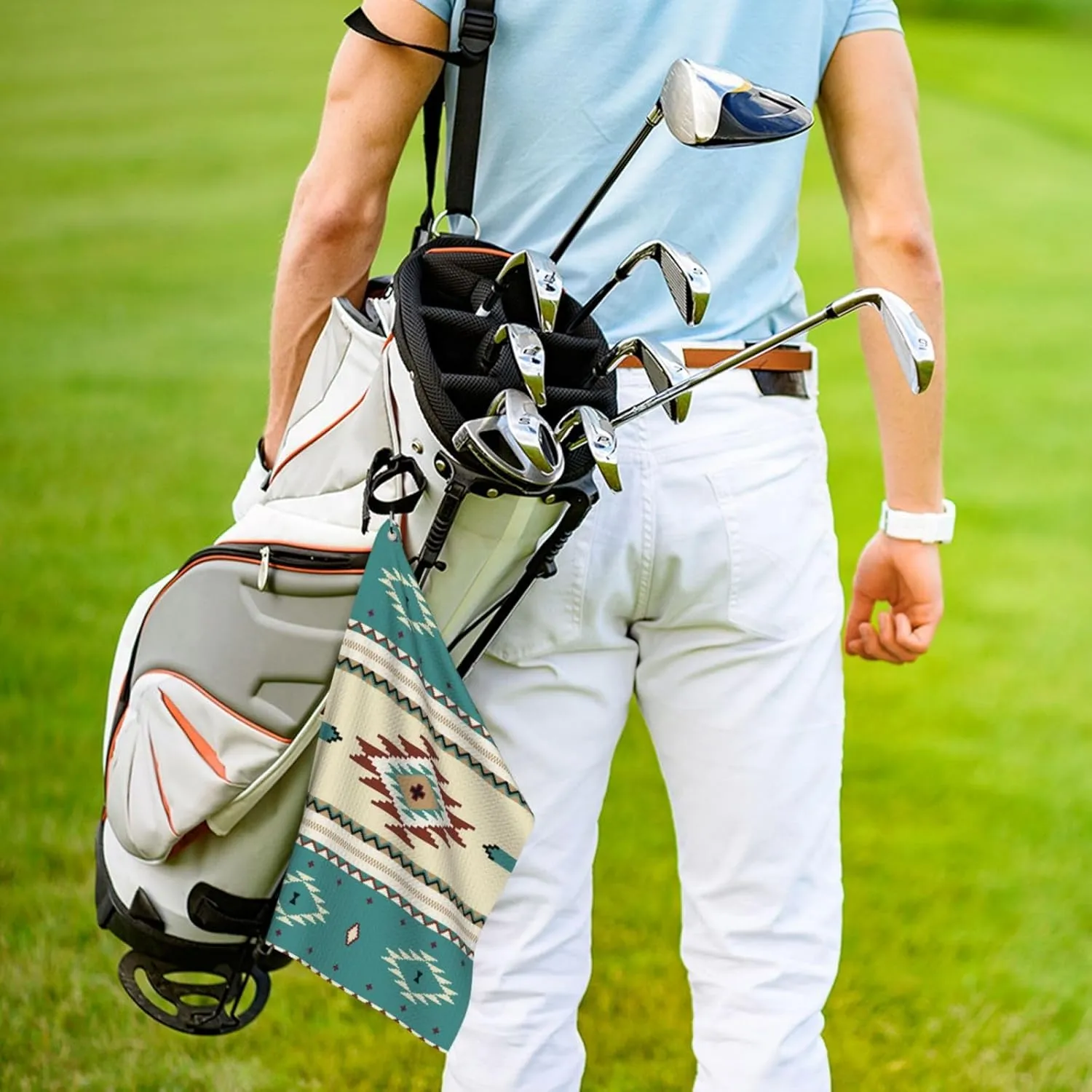 Native Indian Western Tribal Golf Towel (16" X 24") with Carabiner Clip | Premium Microfiber Fabric | Golf Towel for Men and Women