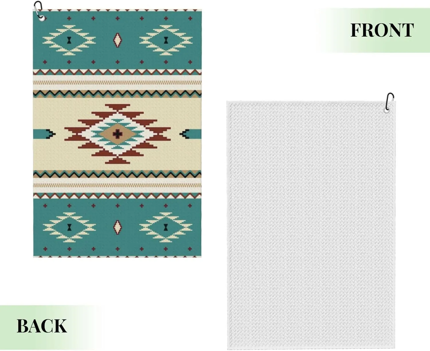 Native Indian Western Tribal Golf Towel (16" X 24") with Carabiner Clip | Premium Microfiber Fabric | Golf Towel for Men and Women