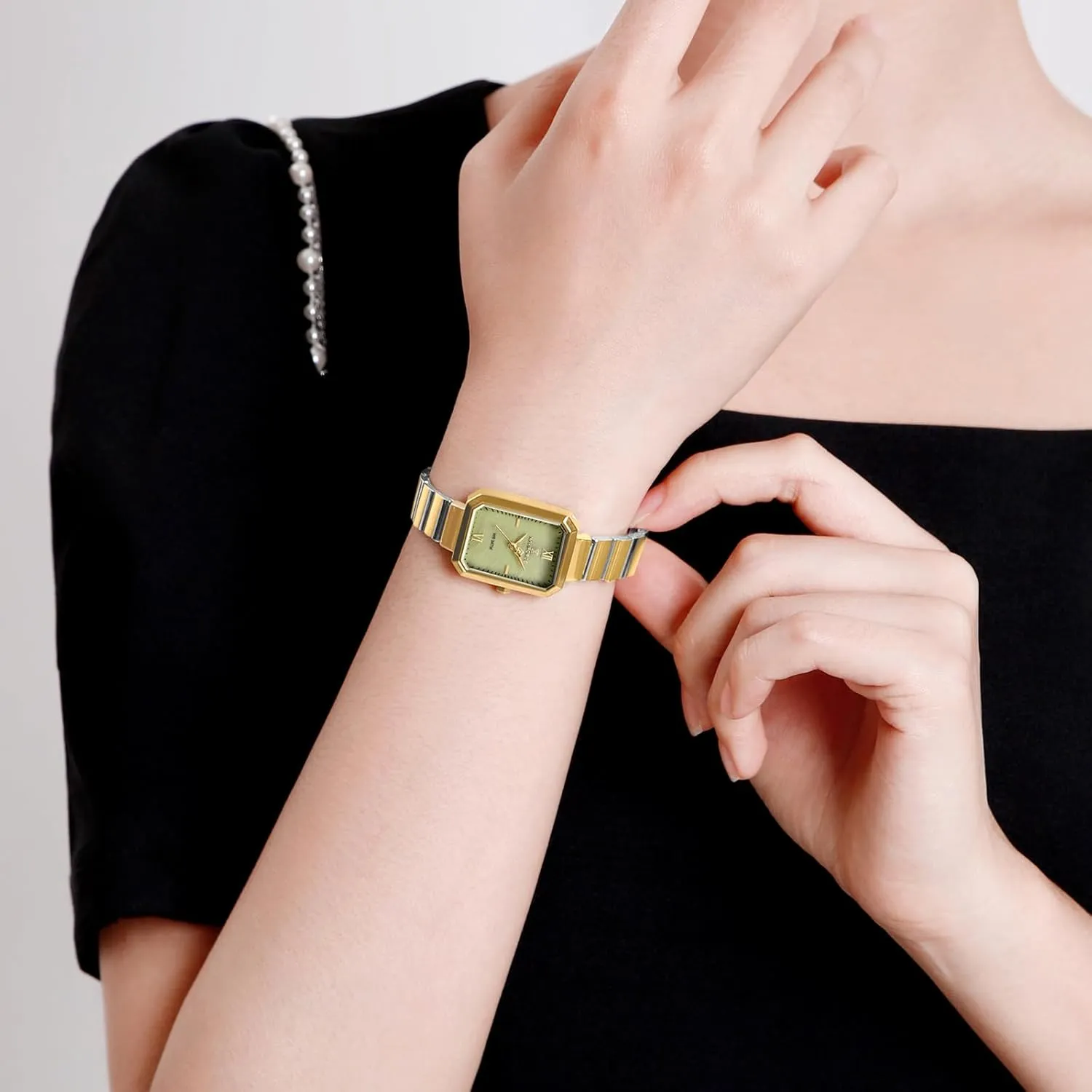 NAVIFORCE Woman Simple Retro Style Bracelet Stainless Steel Watches, Vintage Rectangular Case Watch for Women with Adjustment Tool