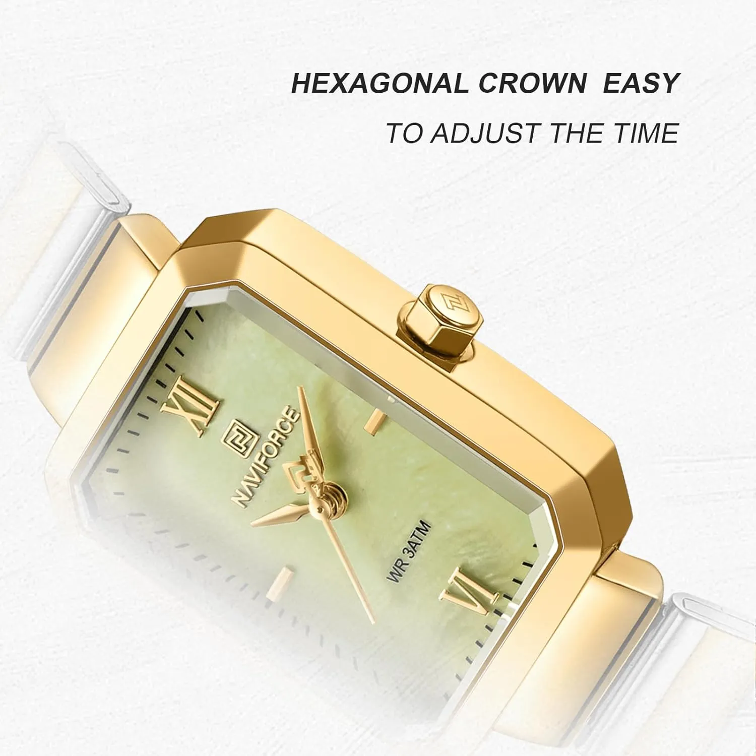NAVIFORCE Woman Simple Retro Style Bracelet Stainless Steel Watches, Vintage Rectangular Case Watch for Women with Adjustment Tool