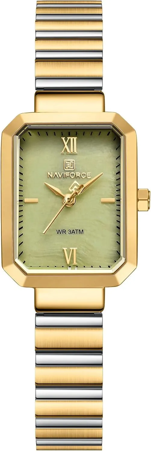 NAVIFORCE Woman Simple Retro Style Bracelet Stainless Steel Watches, Vintage Rectangular Case Watch for Women with Adjustment Tool