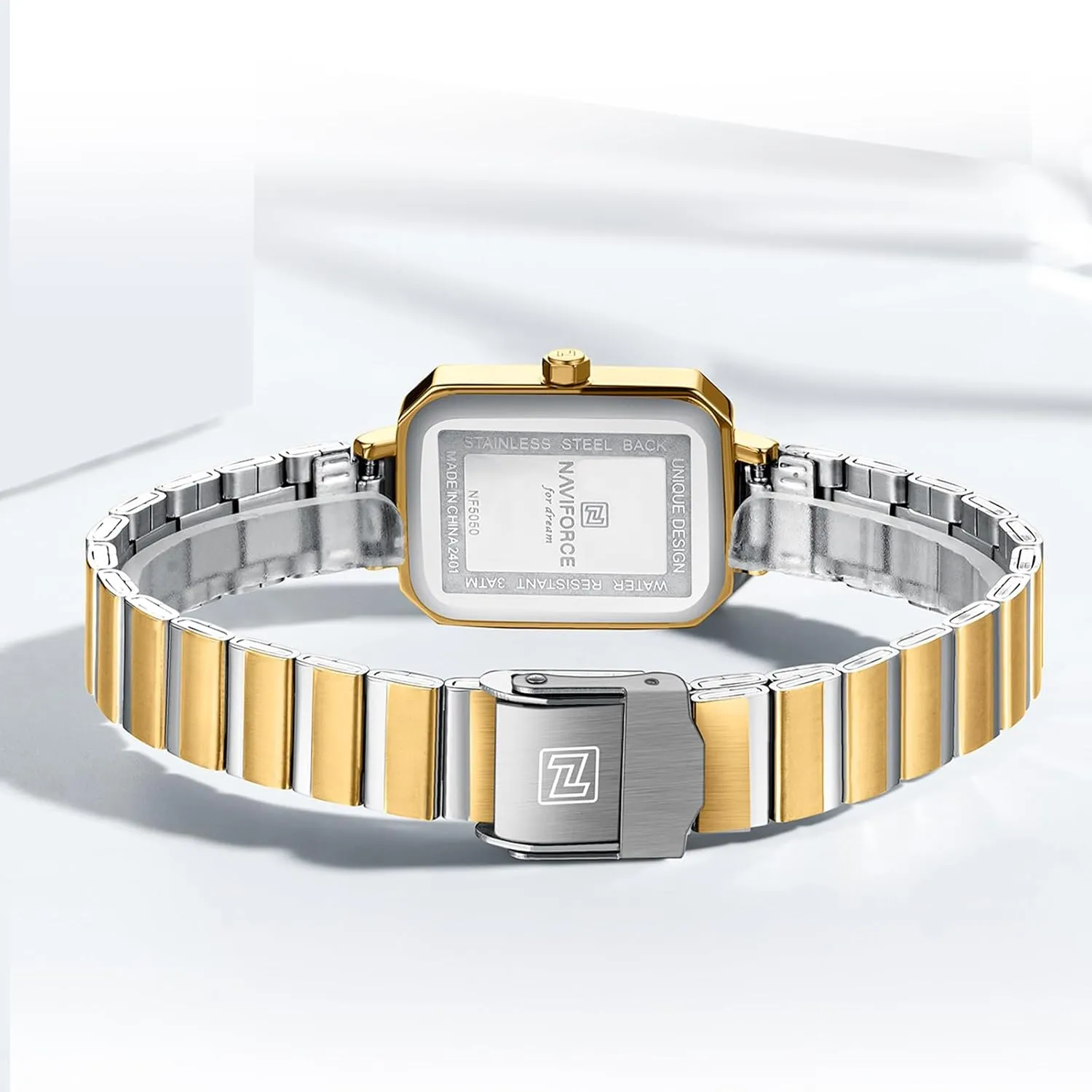NAVIFORCE Woman Simple Retro Style Bracelet Stainless Steel Watches, Vintage Rectangular Case Watch for Women with Adjustment Tool