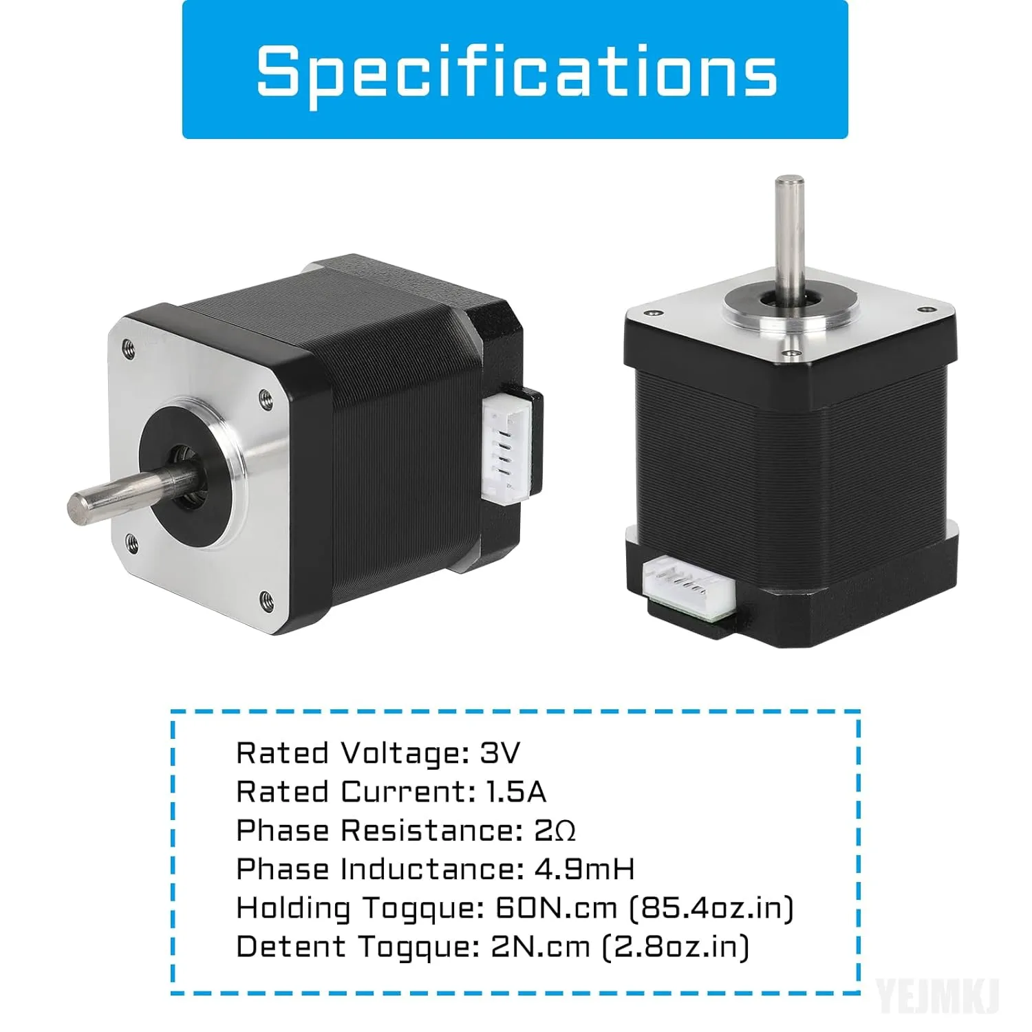Nema 17 Stepper Motor 48MM Bipolar 2 A 48Ncm (67.97oz.in) 42 Motor 2 Phase Stepper Motor 1.8 Degree 4-Lead with 1m Cable and Connector for DIY CNC 3D Printer, 1.66x1.66x1.89inch