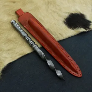 Nesmo - 021 Handmade Damascus Steel Tri Dagger, Kriss Blade Dagger Knife With Sheath