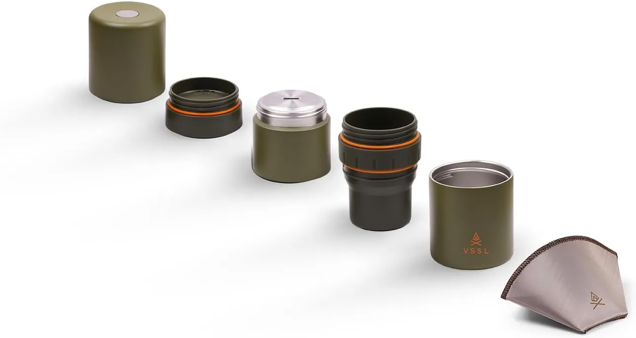 Nest Pour Over Coffee Kit, Transportable and Compact Pour Over Kit with Two 10 oz Double Walled Mugs, Deep Moss