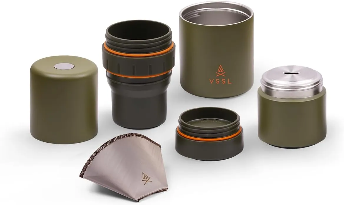 Nest Pour Over Coffee Kit, Transportable and Compact Pour Over Kit with Two 10 oz Double Walled Mugs, Deep Moss