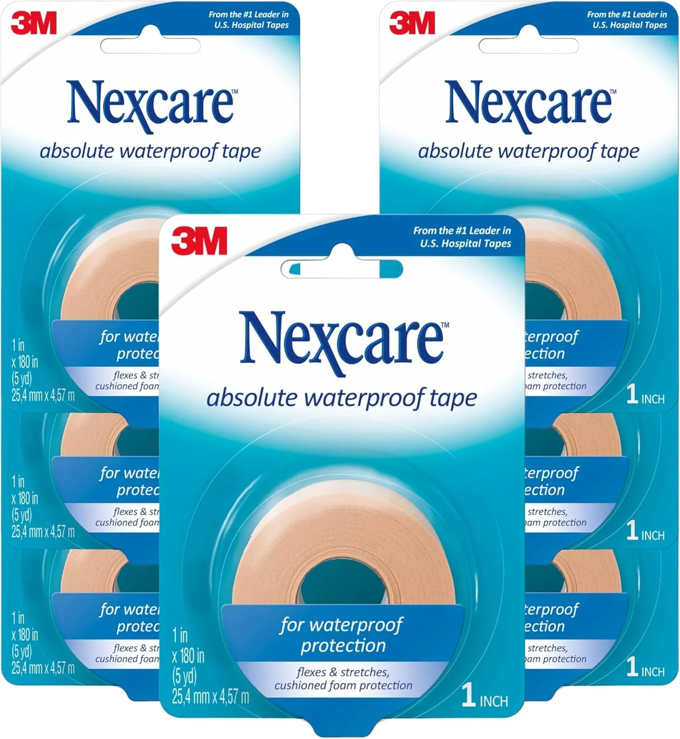 Nexcare Absolute Waterproof Tape 1 Inch x 5 Yards (Pack of 7 Rolls) – Latex-Free Breathable Medical Tape for First Aid, Flexible Foam Adhesive Bandage Tape for Wound Care, Sports & Active Use