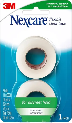 Nexcare First Aid Flexible Clear Tape 1 Inch X 10 Yards, 2ea (Pack of 12)
