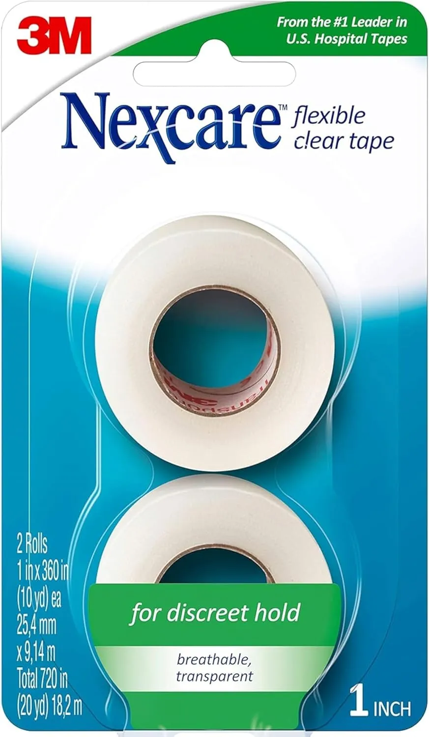 Nexcare First Aid Flexible Clear Tape 1 Inch X 10 Yards, 2ea (Pack of 12)