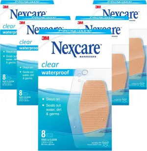 Nexcare Waterproof Clear Bandages for Knee & Elbow, Large (2.38 in x 3.5 in), 8 Count (Pack of 5, 40 Total)