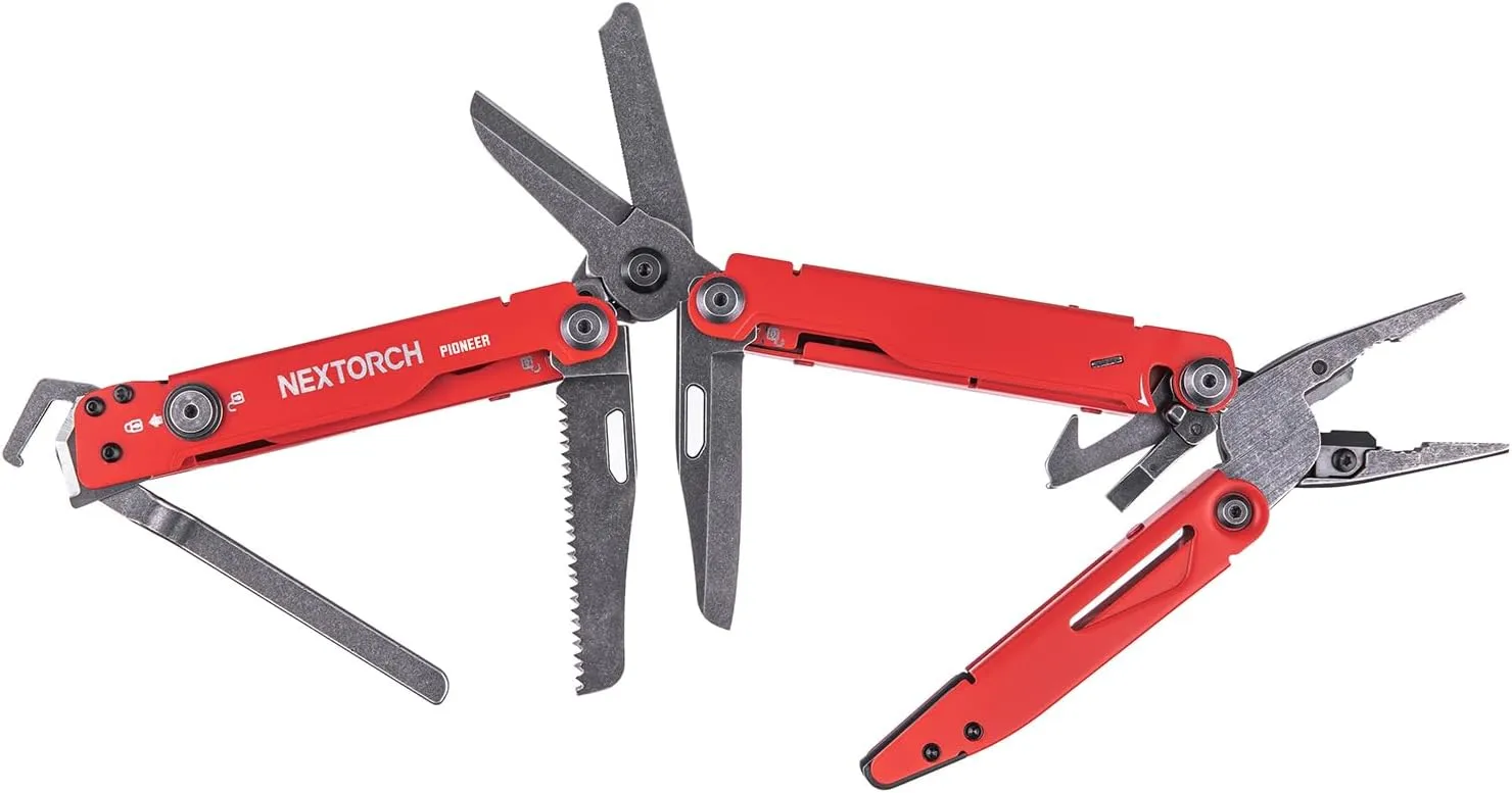 NEXTORCH PIONEER MT20 14-IN-1 Multi-tools Full-Size,Versatile Multi-tool Set with Scissors Needle Nose Pliers Pocket Clip Multi-tool (RED)