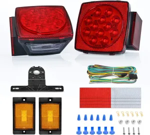 Nilight 2PCS Square LED Trailer Light Kit Low Profile Submersible IP68 Stop Turn Tail Side Marker License Lamps for 12V Utility Boat Camper RV Trucks Marine Snowmobile