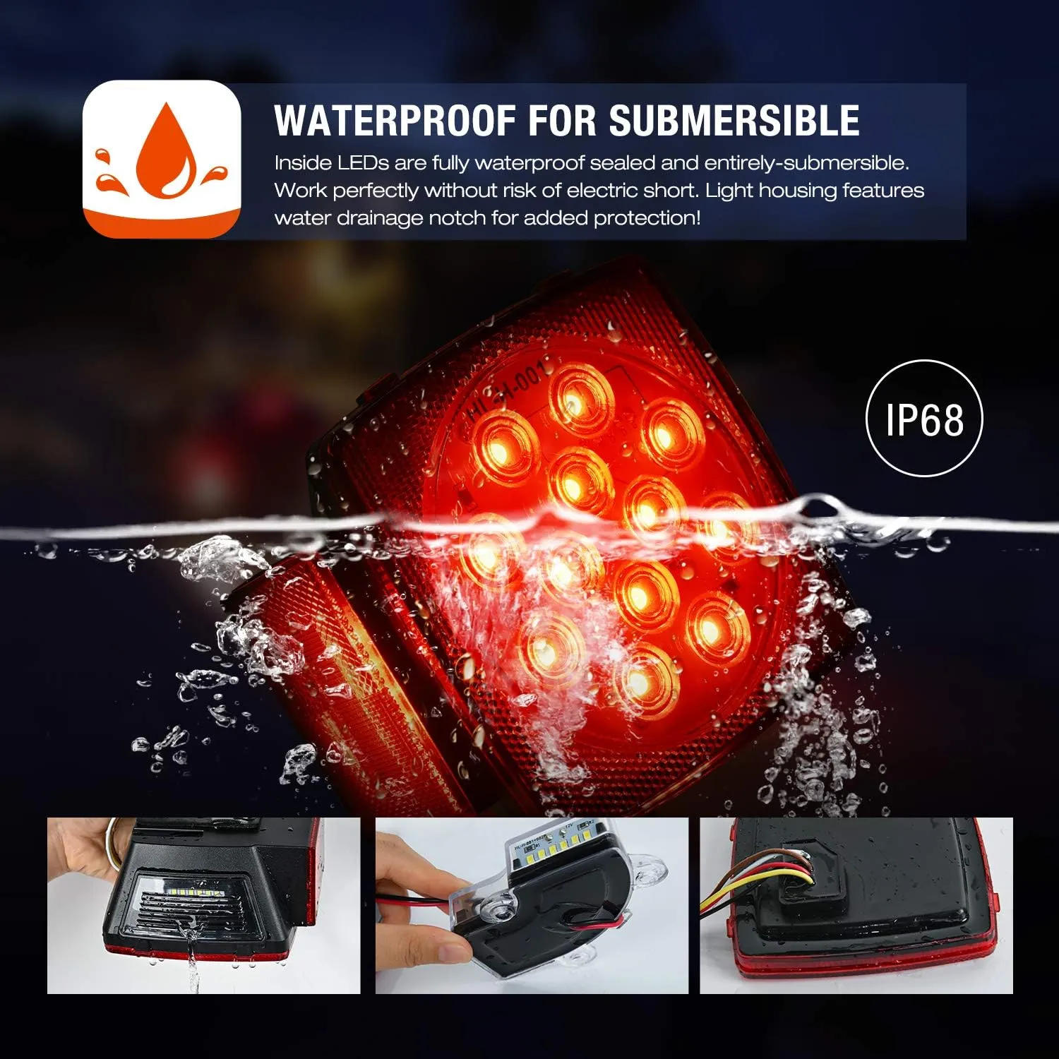 Nilight 2PCS Square LED Trailer Light Kit Low Profile Submersible IP68 Stop Turn Tail Side Marker License Lamps for 12V Utility Boat Camper RV Trucks Marine Snowmobile
