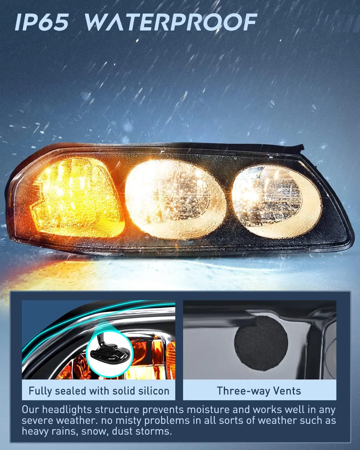 Nilight Headlight Assembly Compatible with 2000 2001 2002 2003 2004 2005 Chevy Impala Replacement Headlamp Black Housing Amber Reflector