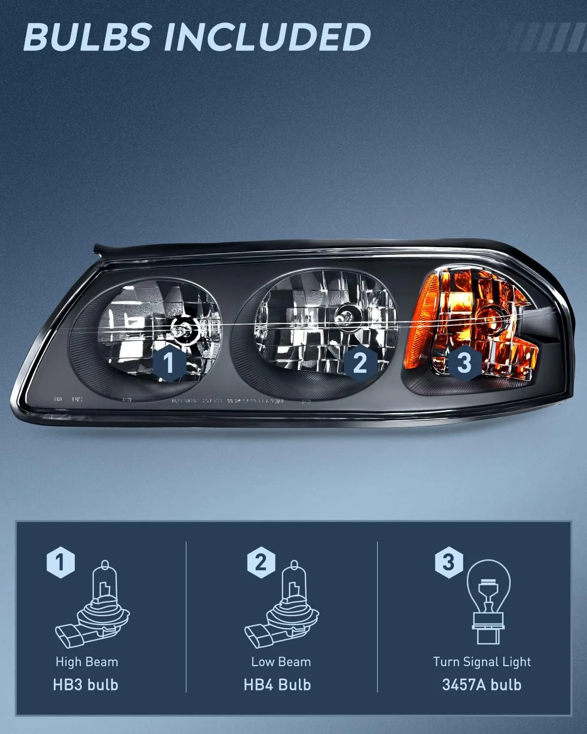 Nilight Headlight Assembly Compatible with 2000 2001 2002 2003 2004 2005 Chevy Impala Replacement Headlamp Black Housing Amber Reflector