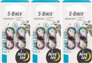 Nite Ize S-Biner MicroLock Stainless Steel - Durable Key Holder Carabiner Clip - S-Biner with Locking Gates - Durable & Strong Mini Carabiners for Keychain Accessories - Spectrum, (3 Pack)