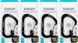 Nite Ize SlideLock Carabiner Stainless Steel - Key Holder Carabiner for Daily Use - Secure Keychain Organizer with Lock - Lockable Carabiner Fits Multiple Keys - Size 3, Black (4 Pack)