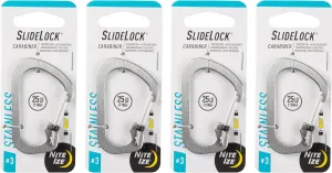 Nite Ize SlideLock Carabiner Stainless Steel - Key Holder Carabiner for Daily Use - Secure Keychain Organizer with Lock - Lockable Carabiner Fits Multiple Keys - Size 3, Stainless Steel (4 Pack)