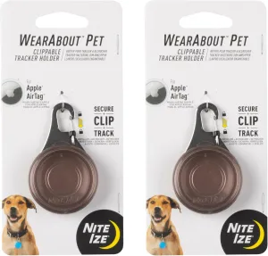Nite Ize WearAbout Pet Clippable Tracker Holder - Compatible with Apple AirTag - Pet Tracker Keychain & Carabiner Clip - Lightweight Holder with SlideLock Case, Steel Clip & Wire Gate - Smoke (2 Pack)