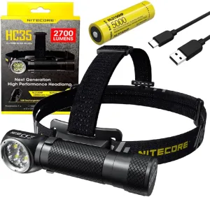 Nitecore HC35 Rechargeable LED Headlamp - 2700 Lumen - Include Battery & Eco-Sensa Micro-USB Charging Cable