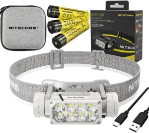 Nitecore HC65 UHE Skyline Grey   2X Extra NL1836HP HC65 UHE Ultra High Triple Output Metal Skyline Grey Headlamp- 2,000 Lumens w/Storage case, 2X NL1836HP Extra Batteries, and Eco Sensa US