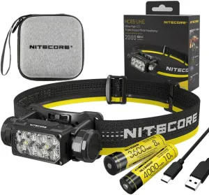 Nitecore HC65 UHE Ultra High Triple Output Metal Headlamp - 2,000 Lumens w/Storage case, Extra NL1836HP Battery, and Eco Sensa USB C Cable Included