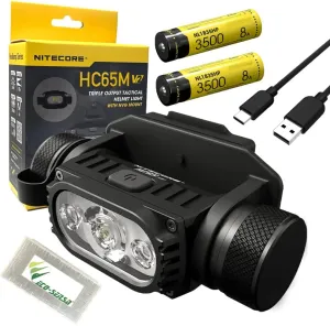 Nitecore HC65M UHE Headlamp Ultra High Triple Output Metal Tactical Rechargeable Headlamp -2000 Lumens w/Extra NL1835HP, Eco- Sensa USB-C Cable & Battery Case Included