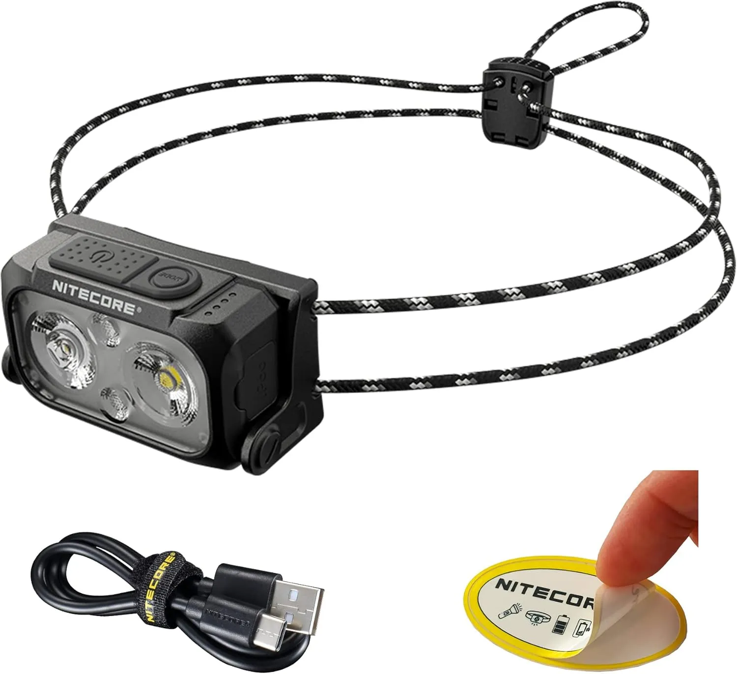 Nitecore NU21 Running Headlamp, 360 Lumen Ultralight USB-C Rechargeable with White and Red LEDs and a Sticker (Black)