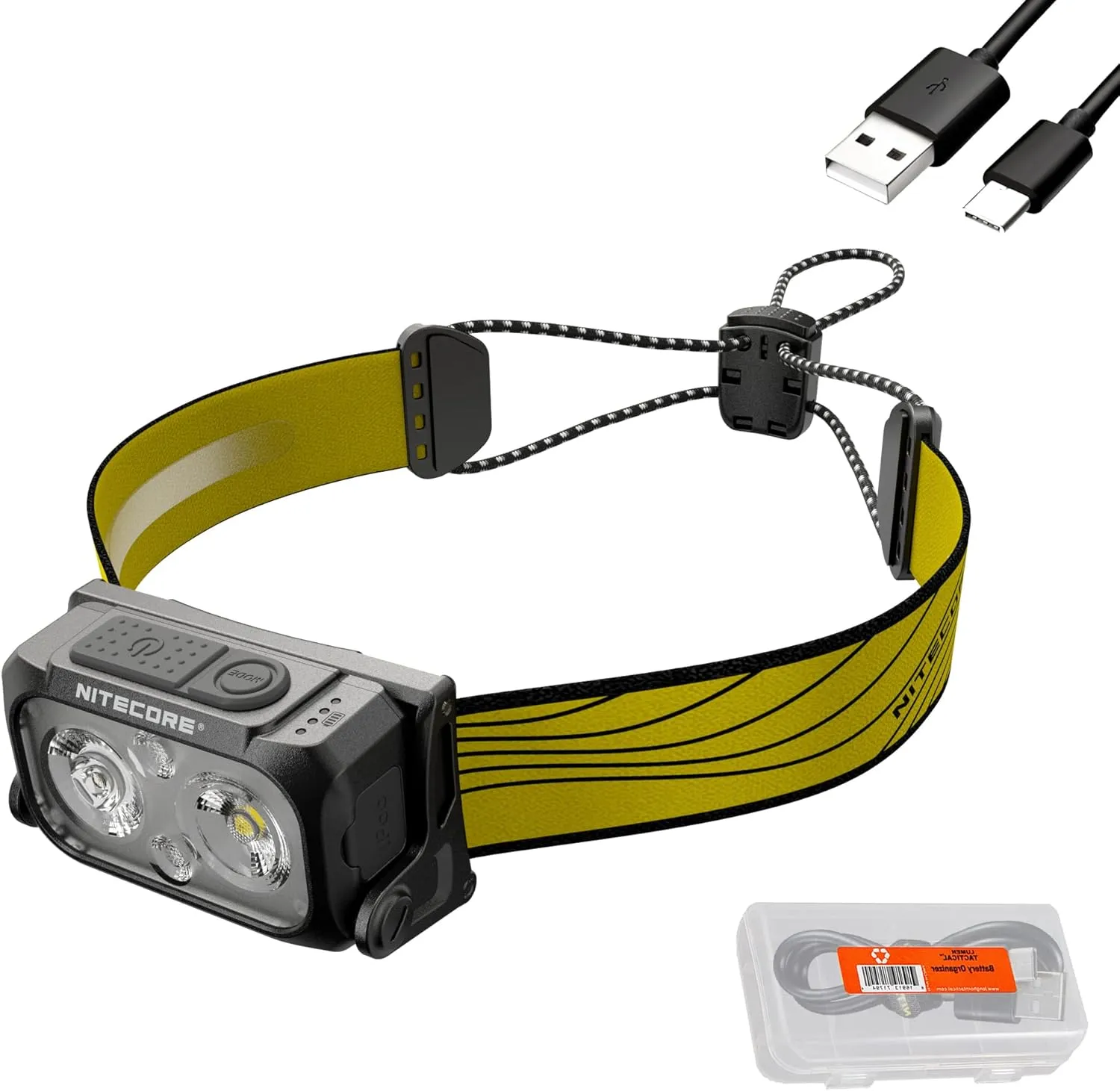 Nitecore NU25 400 USB-C Rechargeable Headlamp, Lightweight, Dual Beam, with Red Lighting for Hiking, Climbing, and Camping, with Lumentac Organizer