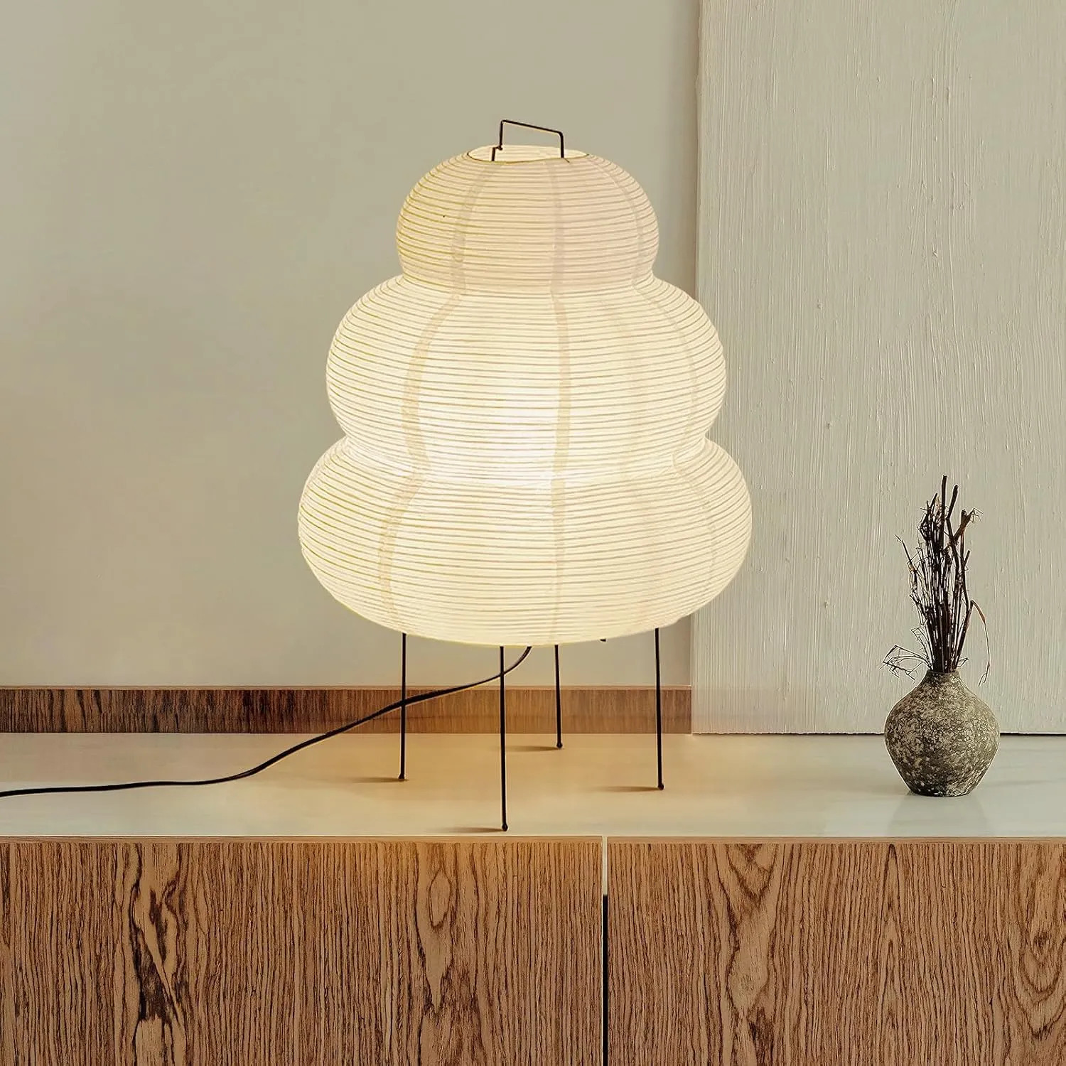 Noguchi Lamp, Rice Paper Floor Lamp, Akari Lamp with 3 Color Temperature Bulb, Japanese Lantern with Warm Lighting for Living Room, Any Room
