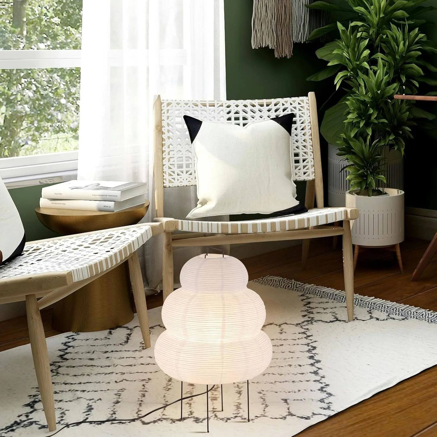 Noguchi Lamp, Rice Paper Floor Lamp, Akari Lamp with 3 Color Temperature Bulb, Japanese Lantern with Warm Lighting for Living Room, Any Room