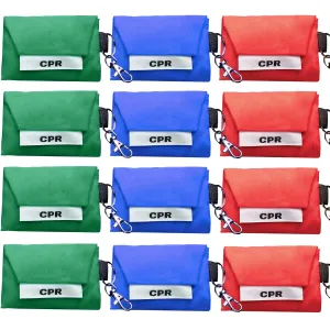 NOVAMEDIC 12pcs CPR Face Shield Mask with Keychain Ring, CPR Emergency Barrier with One-Way Valve and HEPA Filter for First Aid Mouth to Mask Treatment and AED Training, Pocket Size, Color May Vary