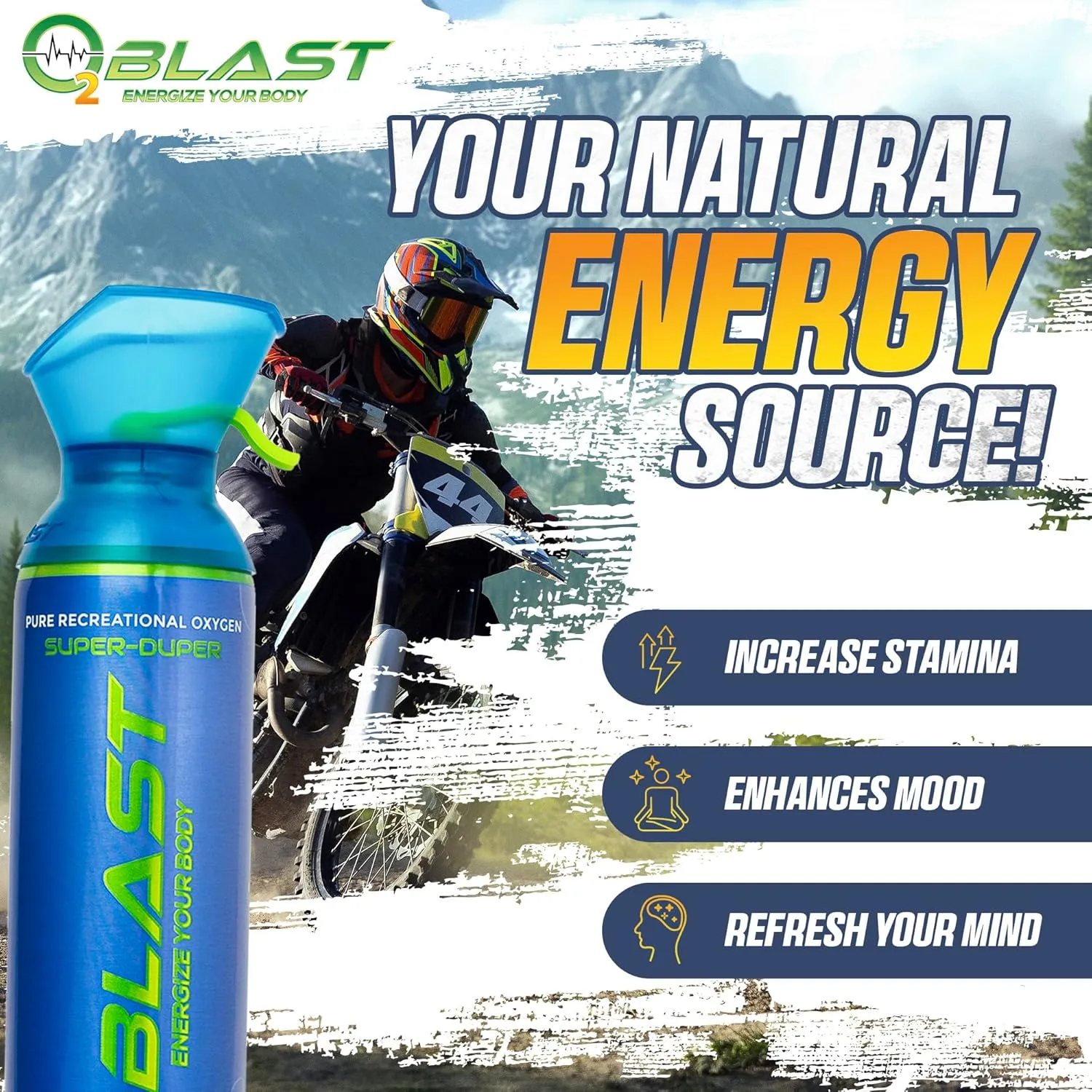 O2 Blast - Pure Oxygen Supplement, Portable Can Filled with 99.99% Pure Oxygen with Custom Breathing Mask, Energy, Performance, Fast Recovery Time, Ideal for High Altitude & Sports - 10L, 3-Pack