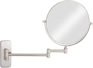 OGRAFF Wall Mounted Makeup Mirror, 8 inch Double Sided Magnifying Shaving Mirror, Extendable Arm Bathroom Round Vanity Mirrors,Chrome,7X (Color : Nickel, Size : 10X)