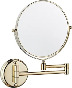 OGRAFF Wall Mounted Makeup Mirror, 8Inch Round Double Sided Magnifying Shaving Mirror, Bathroom 360 Swivel Extendable Vanity Mirrors,Nickel,10X (Color : Gold, Size : 5X)