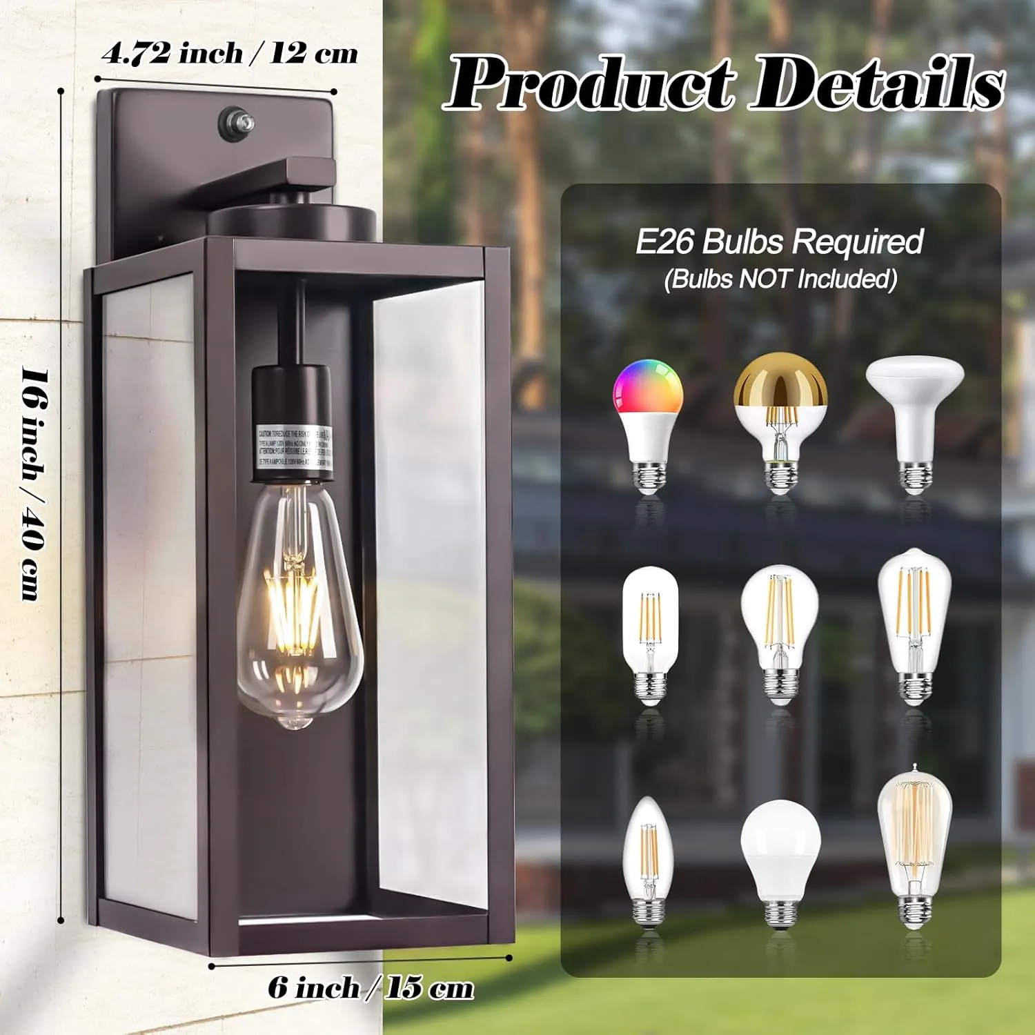 Oil-Rubbed Bronze Dusk to Dawn Outdoor Wall Light, Large 16" Exterior Wall Lantern Waterproof, Brown Farmhouse Porch Sconce, Modern Wall-Mounted Outside Light Fixture for House Garage, Patio Lamp
