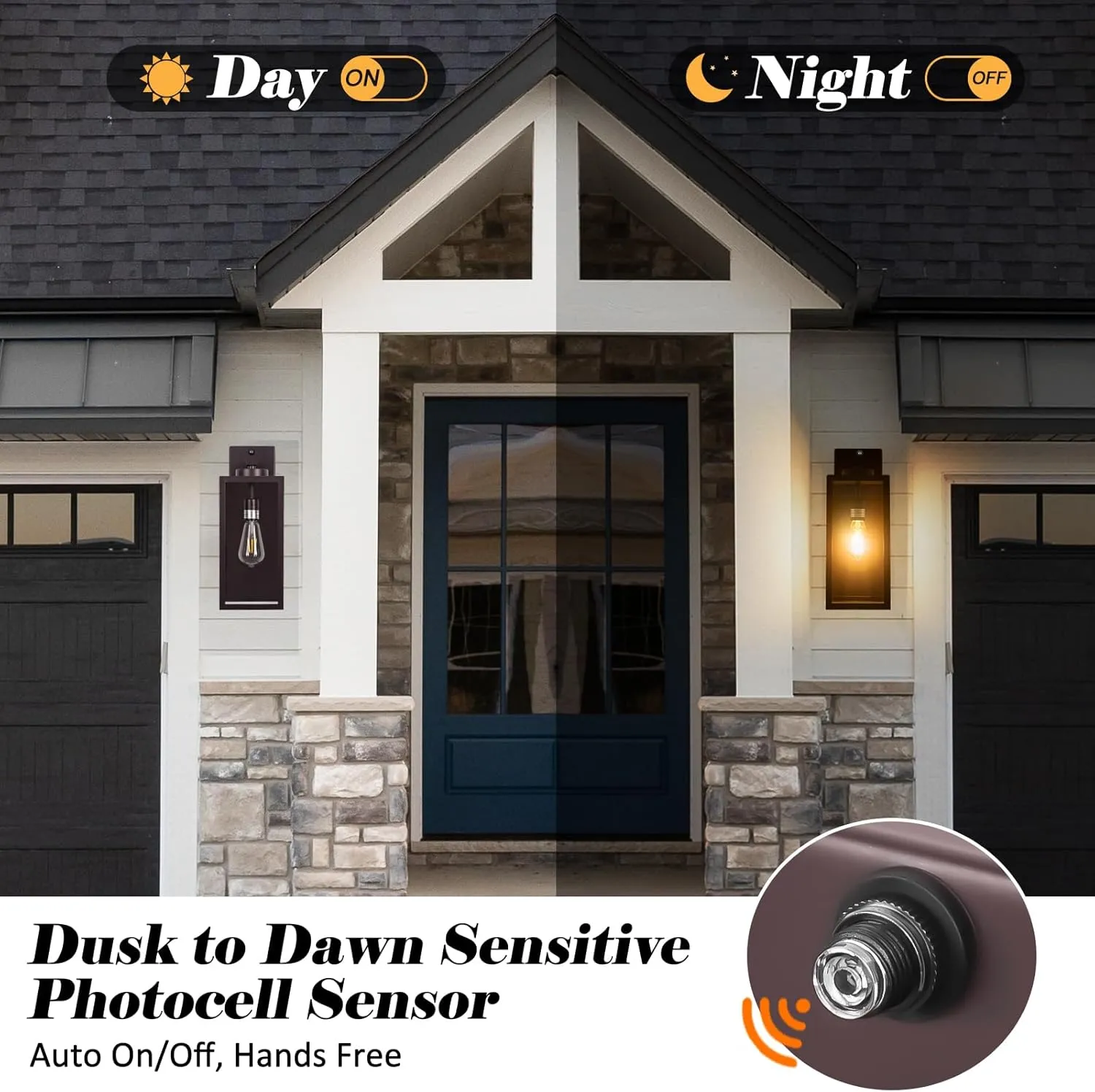 Oil-Rubbed Bronze Dusk to Dawn Outdoor Wall Light, Large 16" Exterior Wall Lantern Waterproof, Brown Farmhouse Porch Sconce, Modern Wall-Mounted Outside Light Fixture for House Garage, Patio Lamp