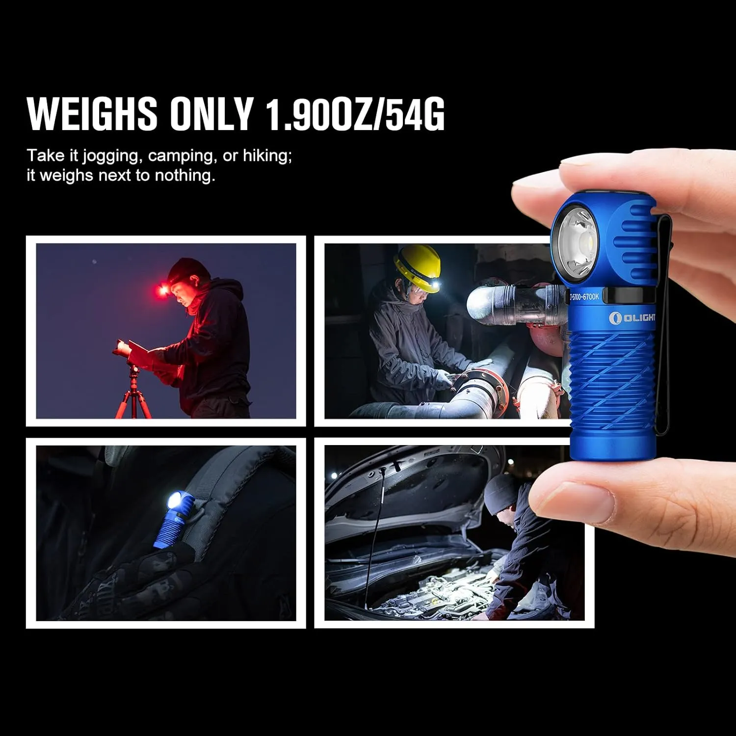 OLIGHT Perun 2 Mini LED Headlamp 1100 Lumens Rechargeable, Right Angle Flashlight with Headband, EDC Handheld Flashlight for Camping, Running, Outdoor, Power Outage (Blue Cool White: 5700~6700K)