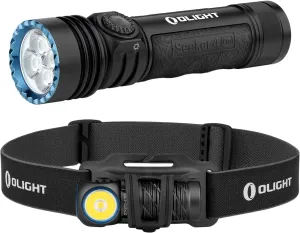 OLIGHT Seeker 4 Pro Rechargeable Flashlights Bundle Perun 2 Mini Headlamp 1100 Lumens LED Head Flash Light