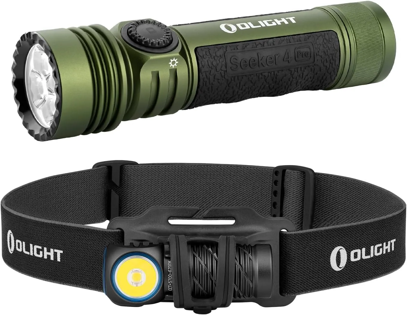 OLIGHT Seeker 4 Pro Rechargeable Flashlights Bundles with Perun 2 Mini Headlamp 1100 Lumens LED Head Flashlight