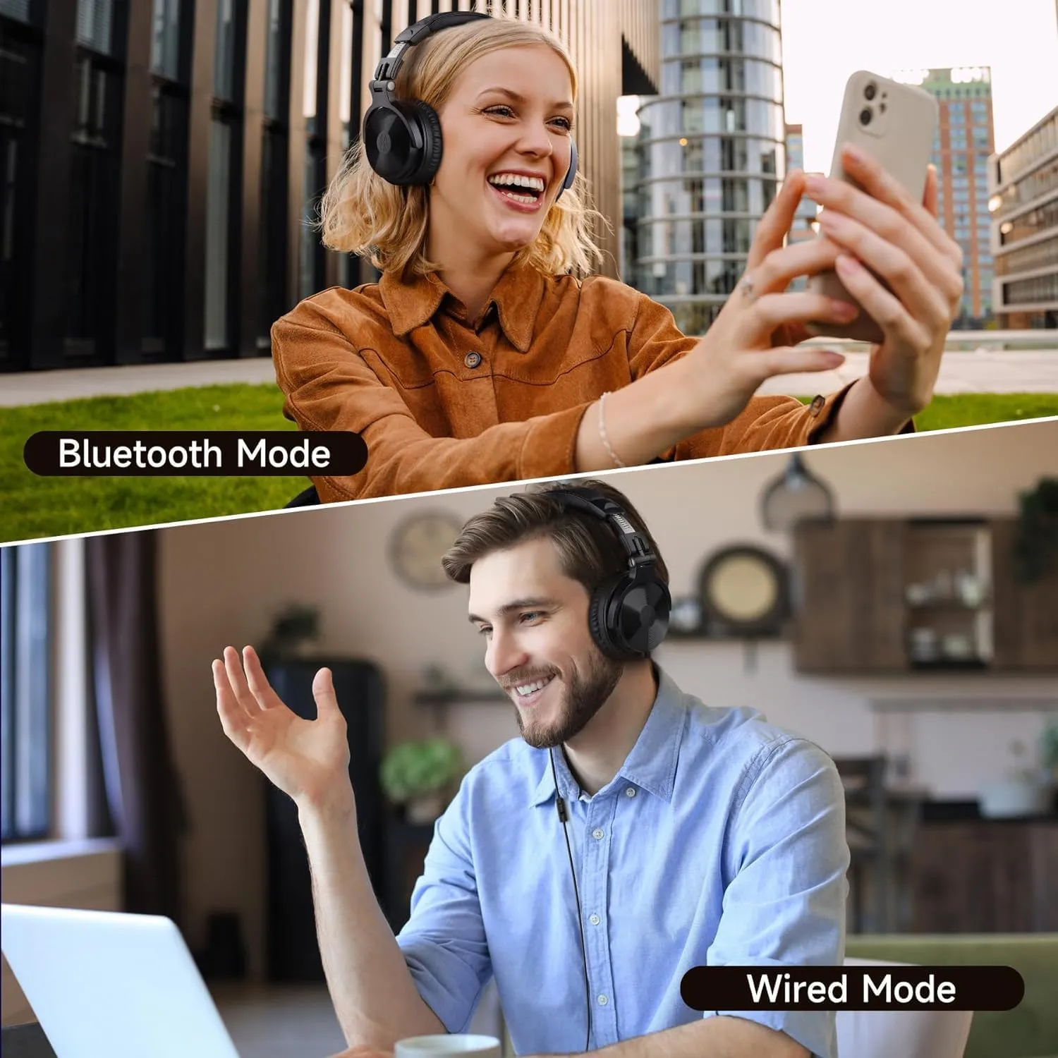 OneOdio Bluetooth Over Ear Headphones, 110 Hrs Wireless/Wired Stereo Sound Foldable Headsets with Deep Bass 50mm Neodymium Drivers for PC/Phone/Tablet - Studio Wireless Pro C, Black