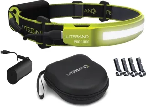 OPTIMAL VENTURES Liteband PRO Series Wide-Beam Adjustable Personal Headlamp, 210° Illumination, Battery-Powered, Fits Hard Hats and Helmets (High Visibility Yellow, 1000 Lumen Bundles)