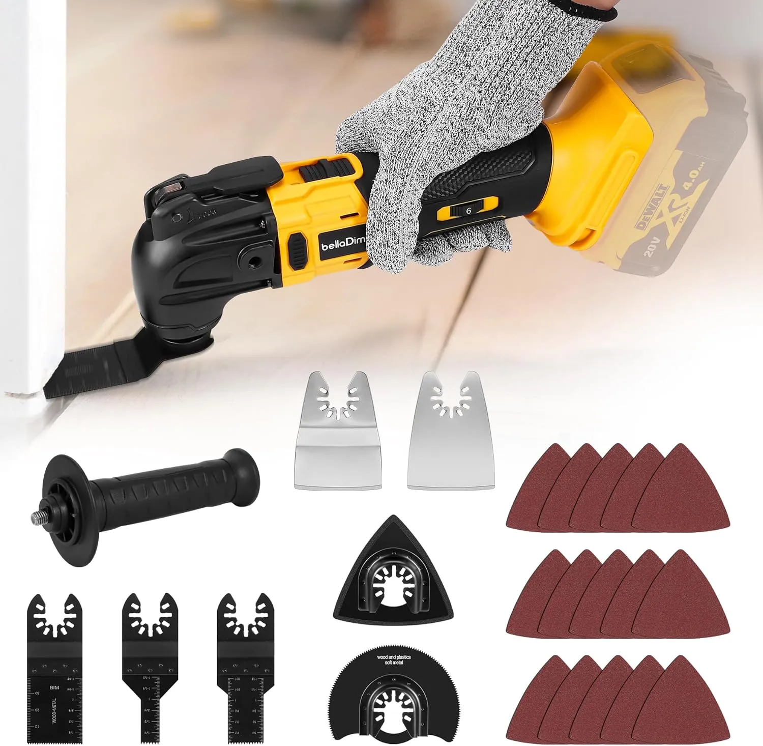 Oscillating Multi Tool Compatible with Dewalt 20V MAX Battery(Battery Not Included), Cordless Oscillating Tool Brushless Motor, 6 Variable Speeds, 23-Piece Kit for Cutting, Sanding, Scraping