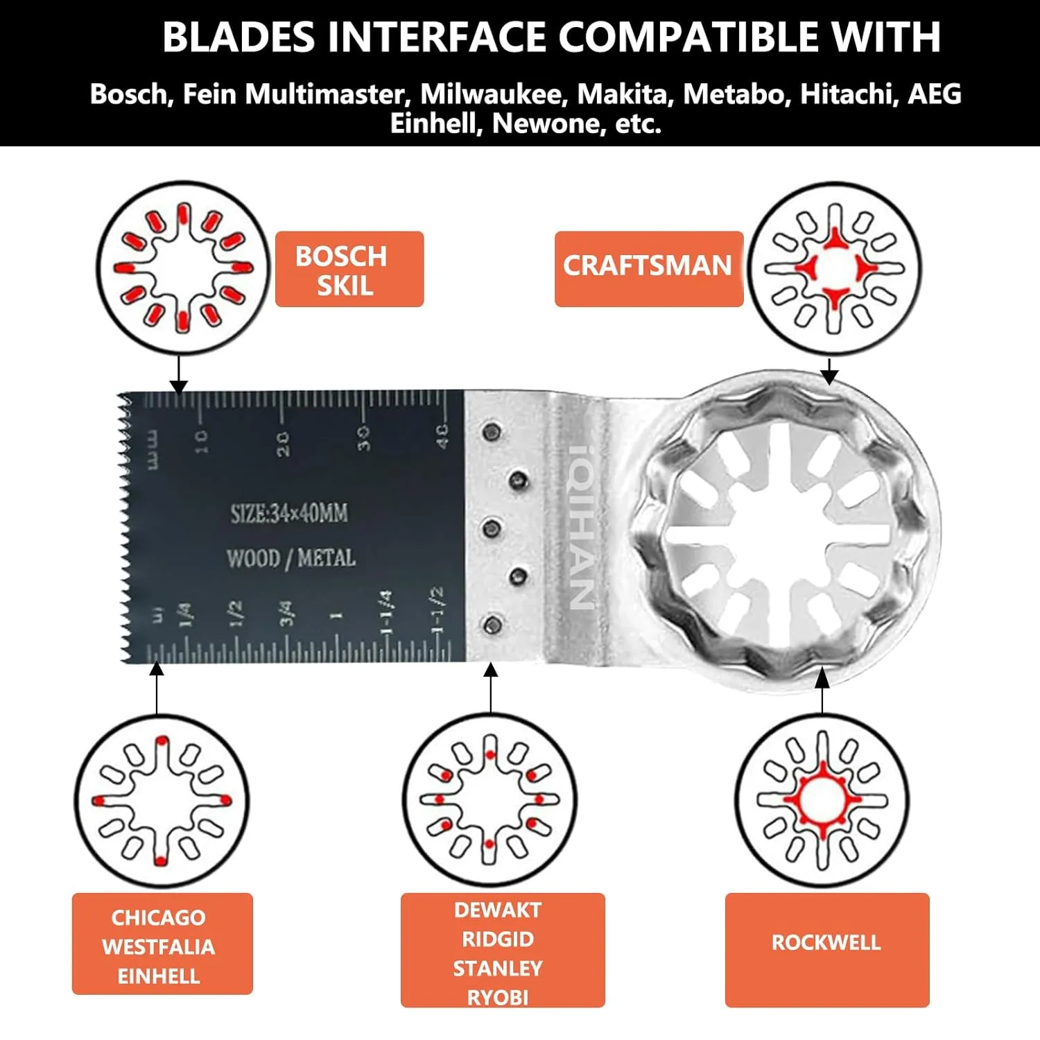 Oscillating Tool Blades, Oscillating Saw Blades, Multitool Bi-Metal Tool Blades for Wood Metal Plastics Compatible with Bosch, Fein, Makita, Hitachi (10 PCS)