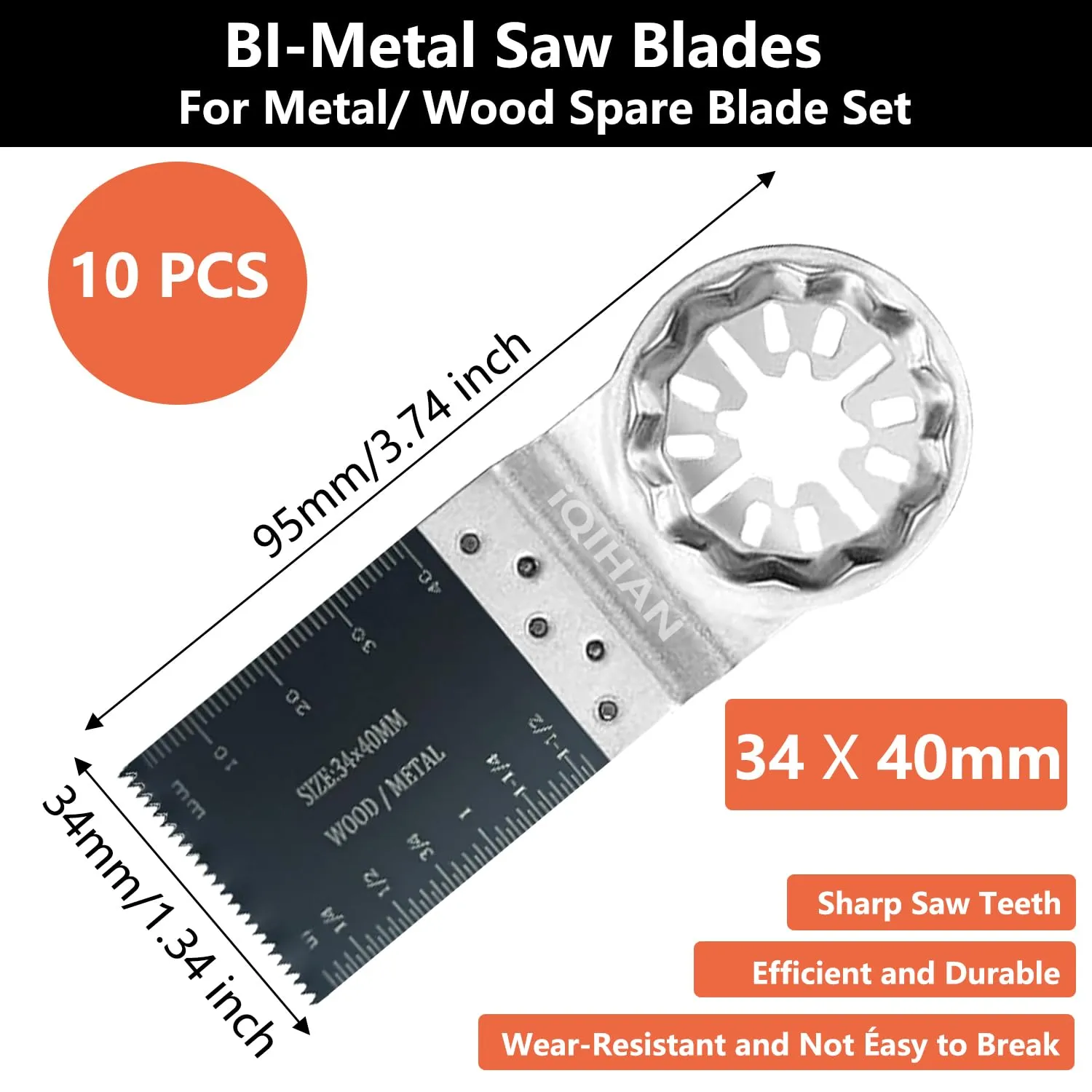 Oscillating Tool Blades, Oscillating Saw Blades, Multitool Bi-Metal Tool Blades for Wood Metal Plastics Compatible with Bosch, Fein, Makita, Hitachi (10 PCS)