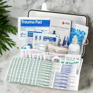 OSHA-Compliant First Aid Kit | Compact Emergency Medical Kit with Handle | 7" Weatherproof Case for Home & Travel