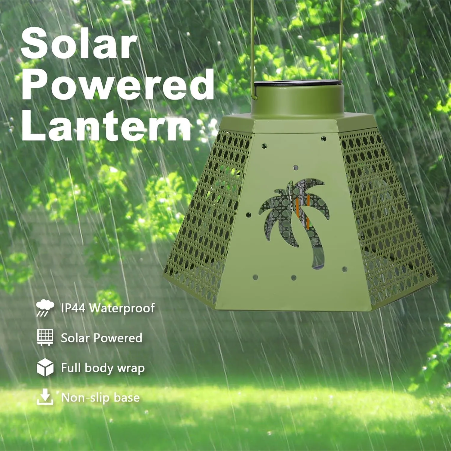 Outdoor Solar Lanterns Waterproof Hanging Solar Metal Lantern 9.5" Coconet LED Lantern Yard Art Decor for Yard, Patio, Hallway, Birthday Mothers' Day Gifts (2Pack, Green)