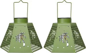 Outdoor Solar Lanterns Waterproof Hanging Solar Metal Lantern 9.5" Coconet LED Lantern Yard Art Decor for Yard, Patio, Hallway, Birthday Mothers' Day Gifts (2Pack, Green)